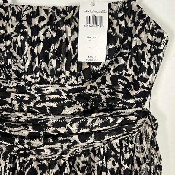 NEW! BCBG MAXAZRIA Silk Ikat Floral Strapless Mini Dress 2 Black Tie Front $260 - Picture 5 of 9